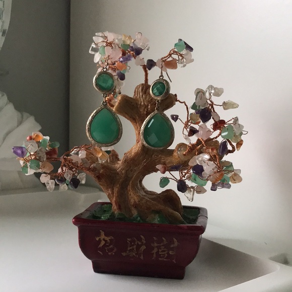 Drop Earrings with Green Onyx and Gold Trim - Picture 2 of 5